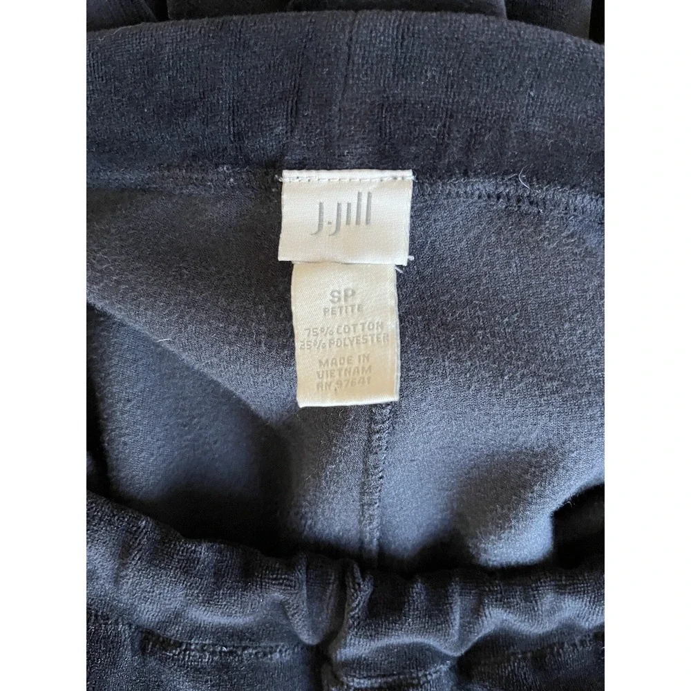 J Jill Pants Womens SP Black Velour Stretch Elastic Waist Wide Leg Cozy Casual